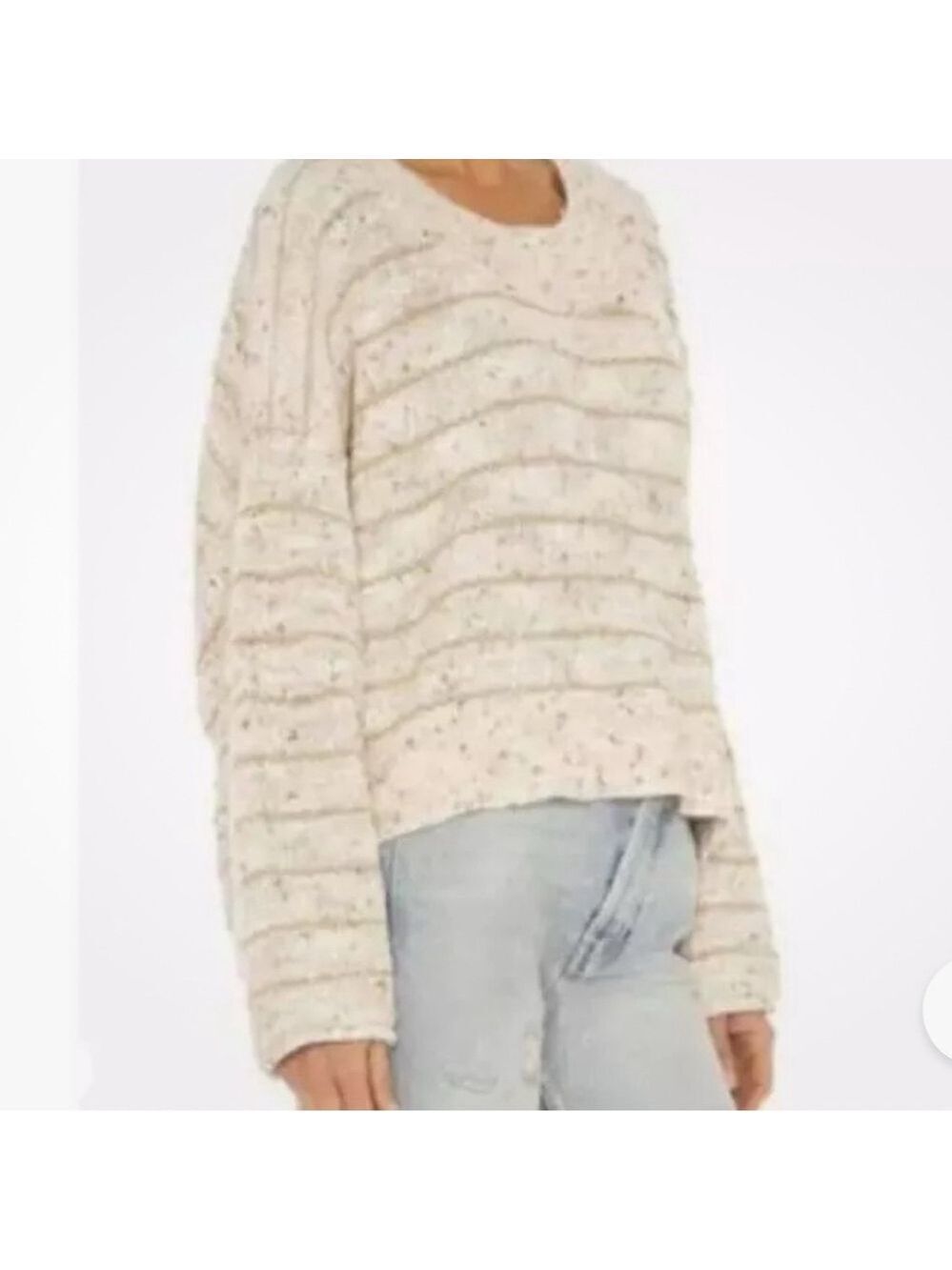 Free People Starlight Sweater Pearl Island Stripes Cream Oatmeal Comfy XS